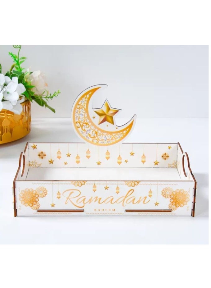 OASIS-TH Eid Mubarak Wooden Pallet Tray Ramadan Dessert Server Tray Eid Muslim Party Decor White - Image 3